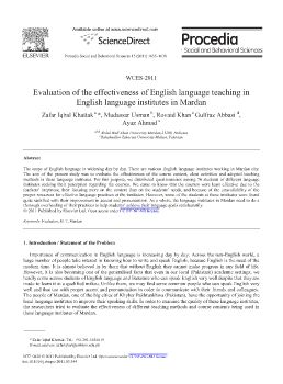 Evaluation of the effectiveness of English language teaching in English language institutes in Mardan