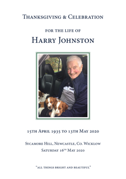 Harry Johnston Order of Service MAy 16 2020