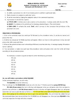 Class 4 Computer Synopsis (LOGO Procedure)