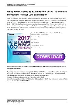 Wiley FINRA Series 65 Exam Review 2017: The Uniform Investment Adviser Law ExaminationWiley