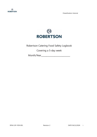 401622 Robertson Catering Food Safety - 5 Day Logbook v2 (216pp A4) SPIRAL