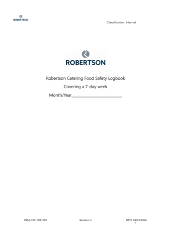 401623_Robertson Catering Food Safety - 7 Day Logbook v2 (280pp A4) SPIRAL