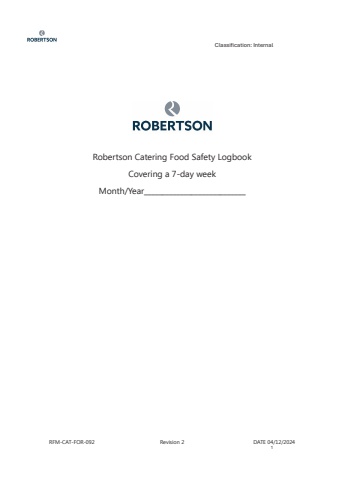 401623 Robertson Catering Food Safety - 7 Day Logbook v2 (230pp A4) SPIRAL