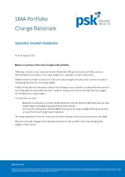 SMA changes rationale. Specialist Growth Moderate 