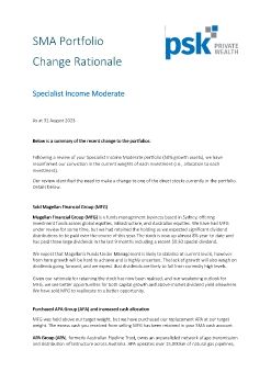 SMA changes rationale. Specialist Income Moderate