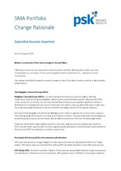 SMA changes rationale. Specialist Income Assertive 