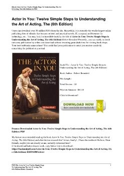 Actor In You: Twelve Simple Steps to Understanding the Art of Acting, The (6th Edition)Robert Benedetti