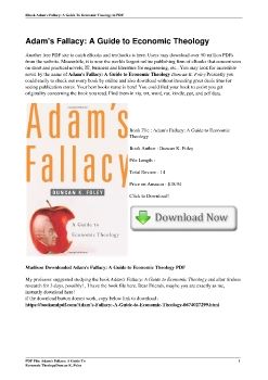 Adam's Fallacy: A Guide to Economic TheologyDuncan K. Foley