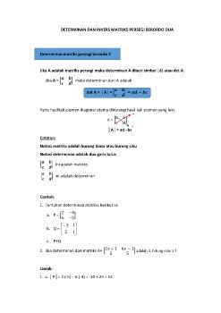 DETERMINAN DAN INVERS MATRIKS PERSEGI BERORDO DUA