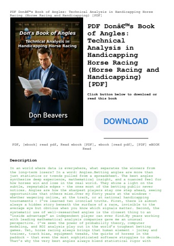 pdf donã¢â€â™s book of angles technical analysis in handicapping horse racing (horse racing and hand