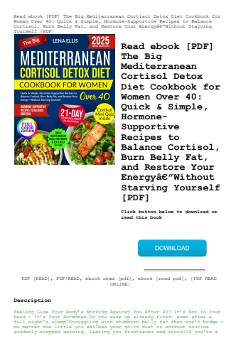 read ebook [pdf] the big mediterranean cortisol detox diet cookbook for women over 40 quick & simple