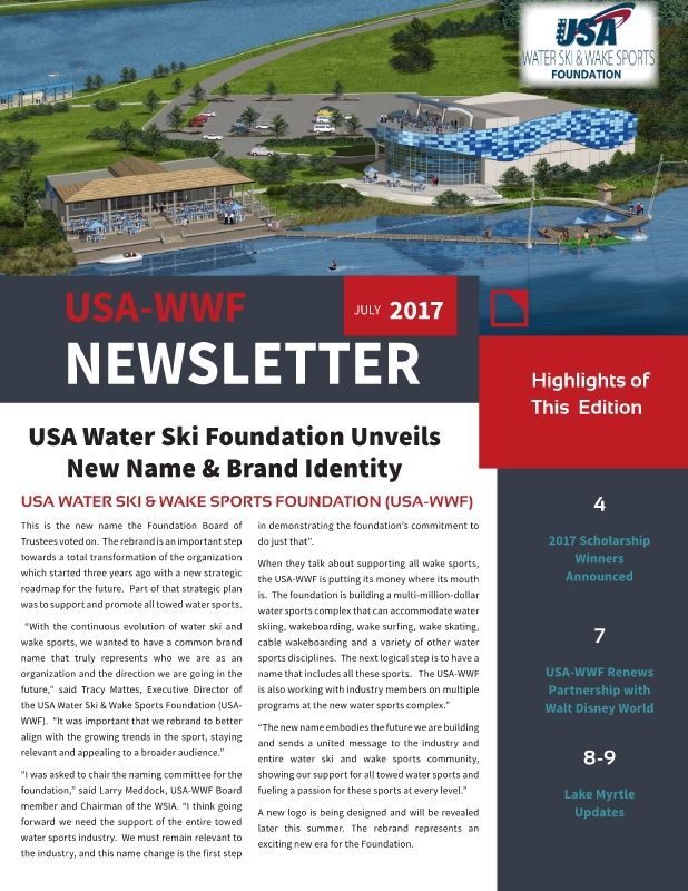 USA Water Ski & Wake Sports Foundation Newsletter - July 2017