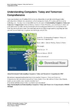 Understanding Computers: Today and Tomorrow: ComprehensiveDeborah Morley, Charles S. Parker