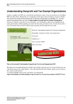 Understanding Nonprofit and Tax Exempt OrganizationsNicholas P. Cafardi, Jaclyn Fabean Cherry
