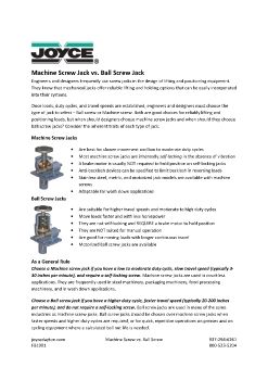 Joyce - Machine screw jack vs. ball screw jack 