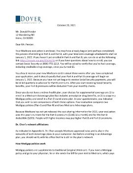 Cover Letter and Medicare Evaluation for Donald Pender