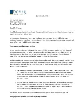 Cover Letter and Mediicae Evaluation for Mr.  Bruno V. Manno