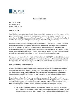 Cover Letter and Medicare Evaluation (without Client's Name)