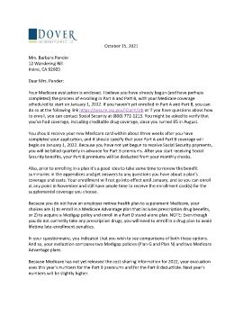 Cover Letter and Medicare Evaluation for Barbara Pender