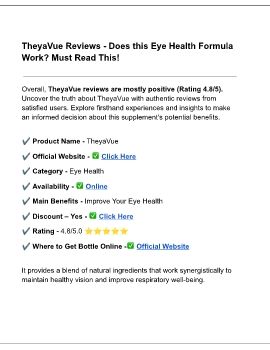 Theya Vue Review - Does this Eye Health Formula Work? Must Read This!