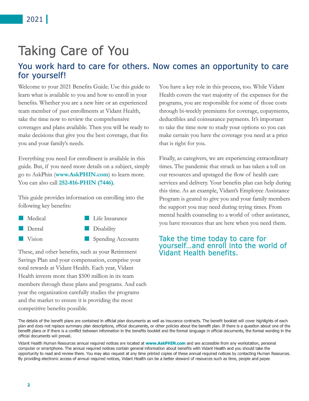 Vidant Health 2021 Benefit Guide