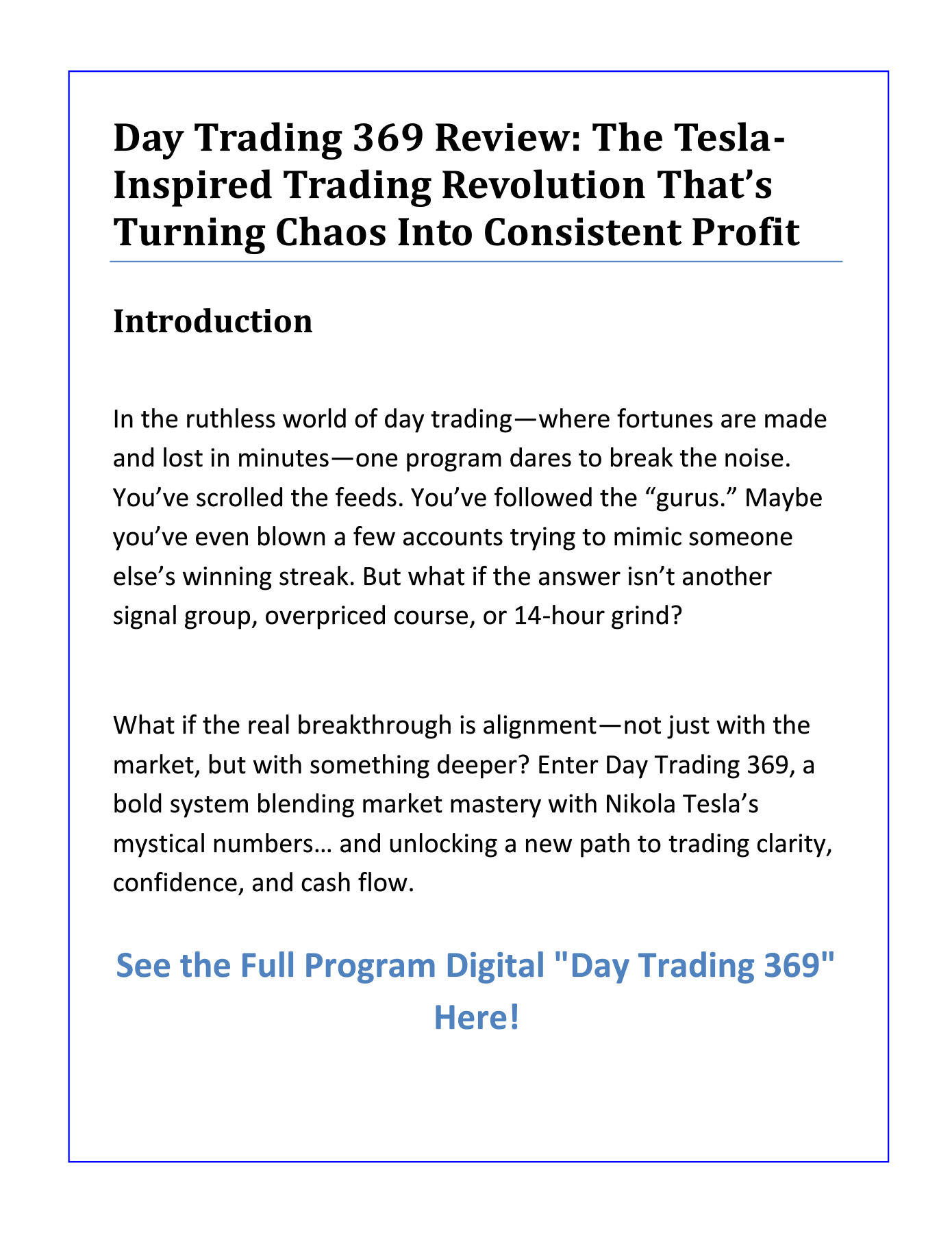 Day Trading 369 Review Program Digital