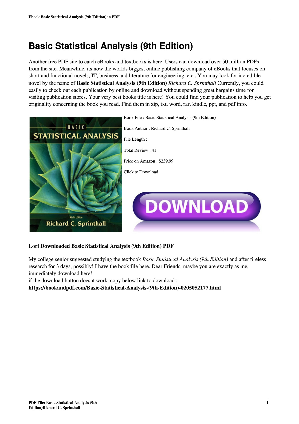 Basic Statistical Analysis (9th Edition)Richard C. Sprinthall