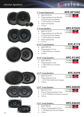 KFCX174 Excelon 80W RMS speakers Kenwood KFC-X463C Excelon 4x6" 2-Way Speakers 