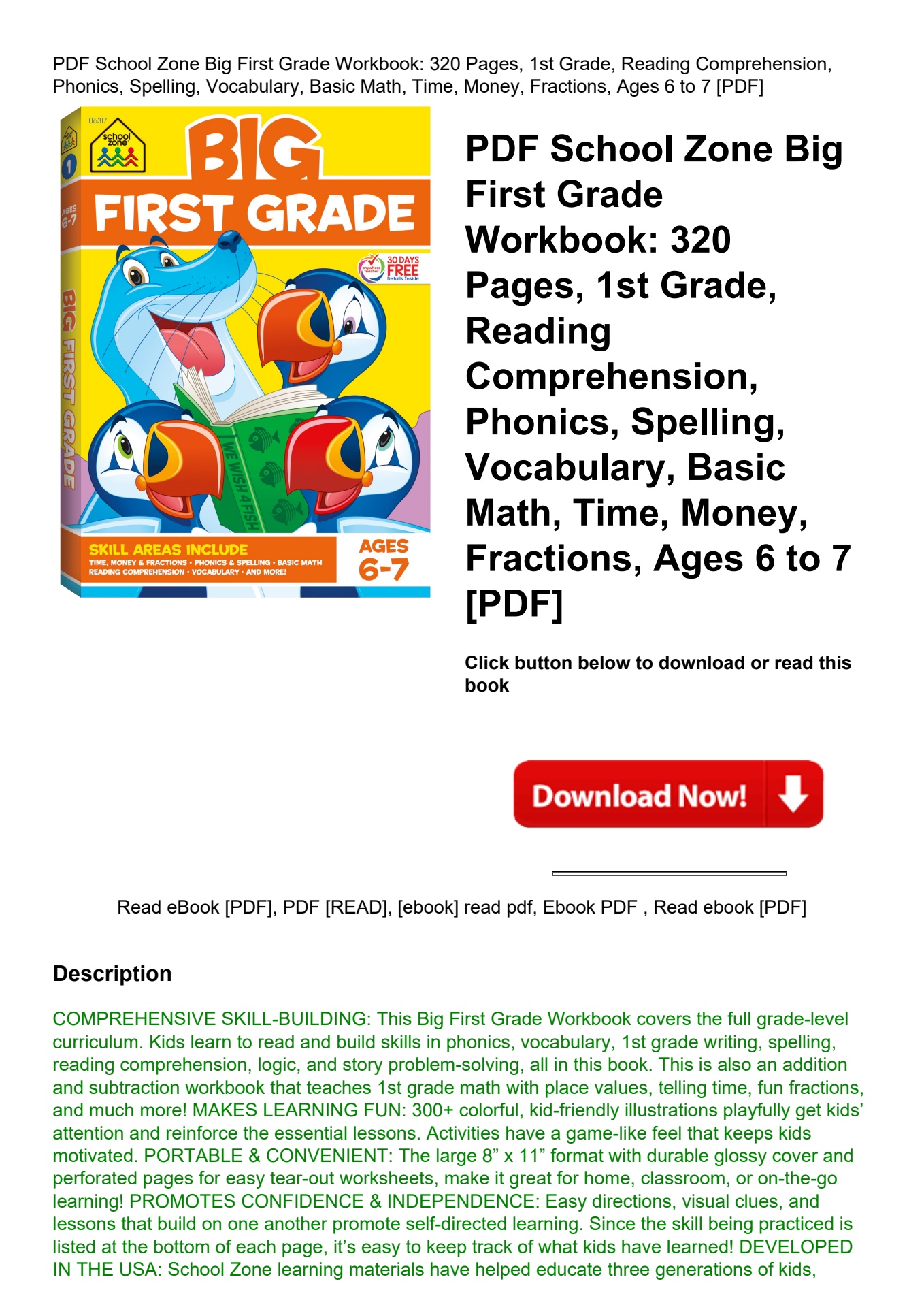 pdf school zone big first grade workbook 320 pages 1st grade reading ...