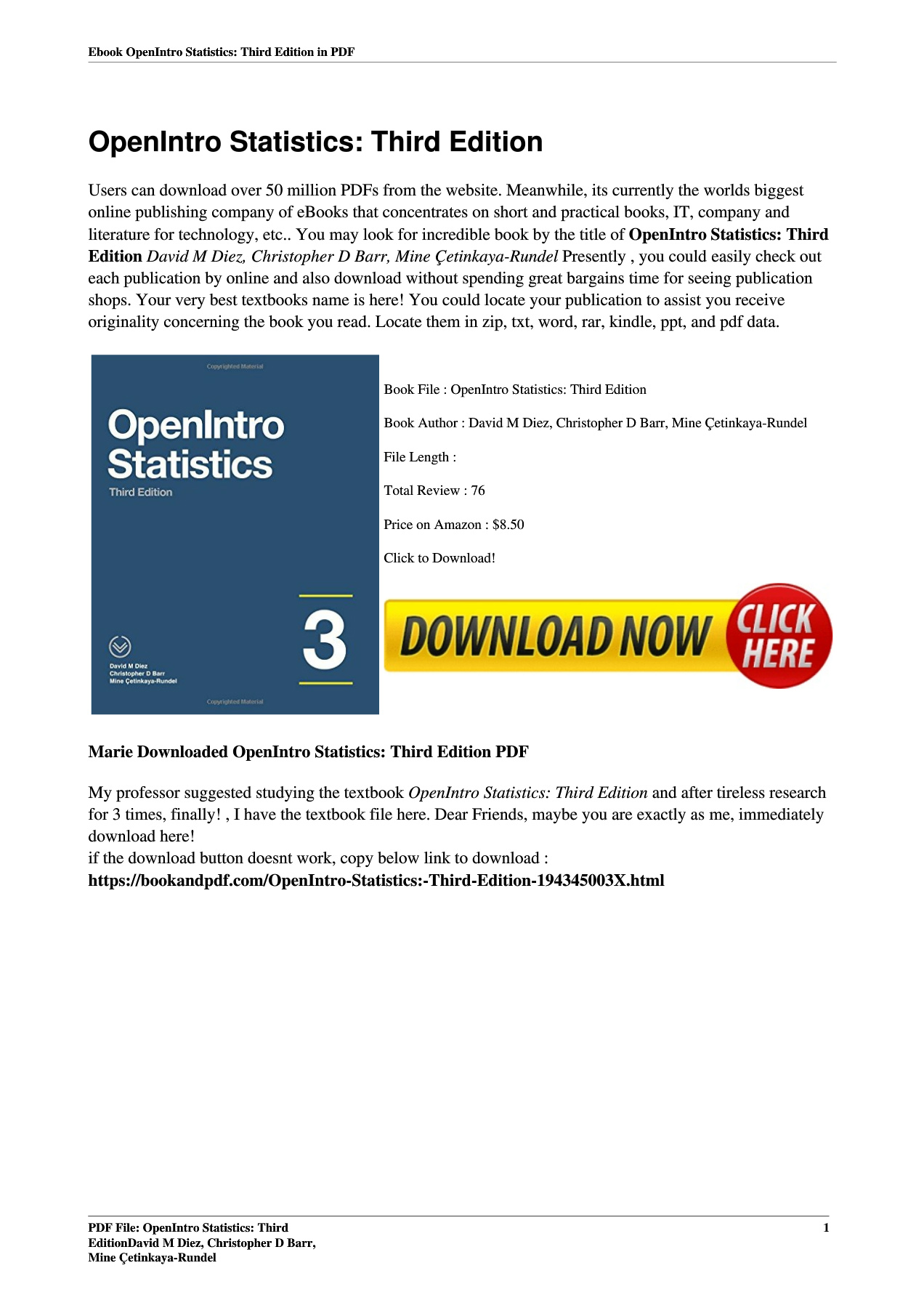 OpenIntro Statistics: Third EditionDavid M Diez, Christopher D Barr ...