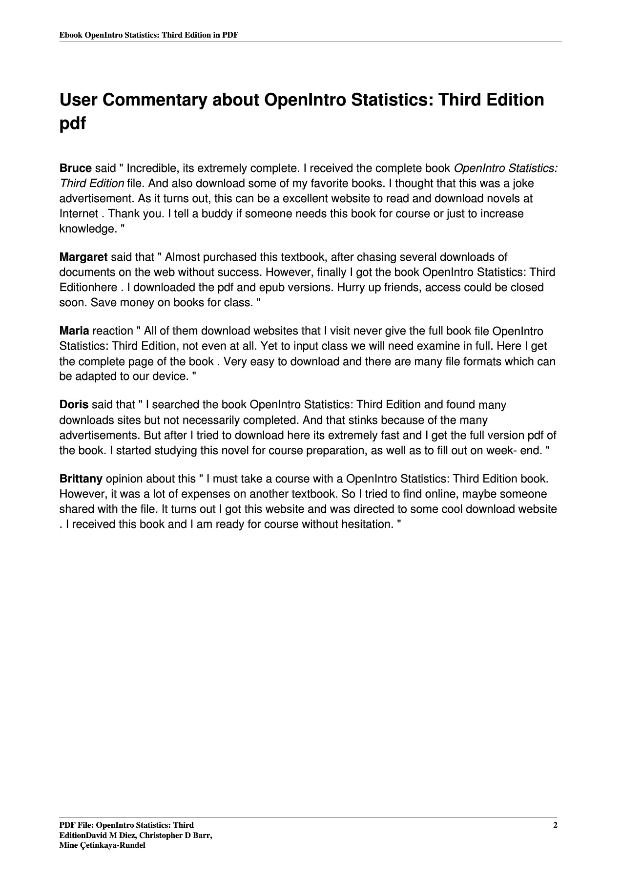 OpenIntro Statistics: Third EditionDavid M Diez, Christopher D Barr ...