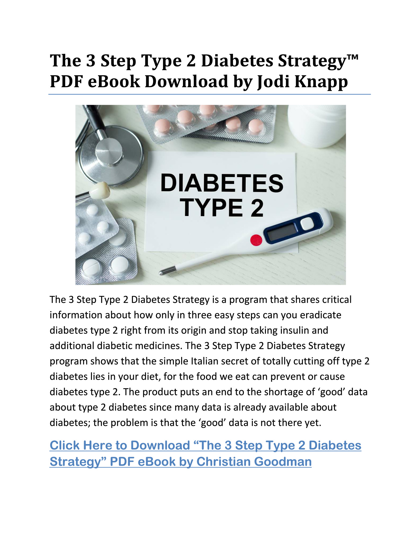 The 3 Step Type 2 Diabetes Strategy™ PDF eBook by Jodi Knapp