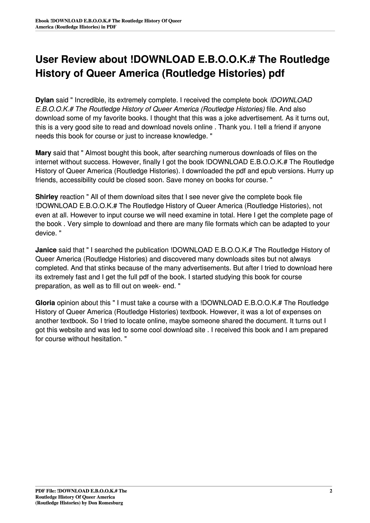 Don Romesburg !DOWNLOAD E.B.O.O.K.# The Routledge History of Queer America (Routledge ...