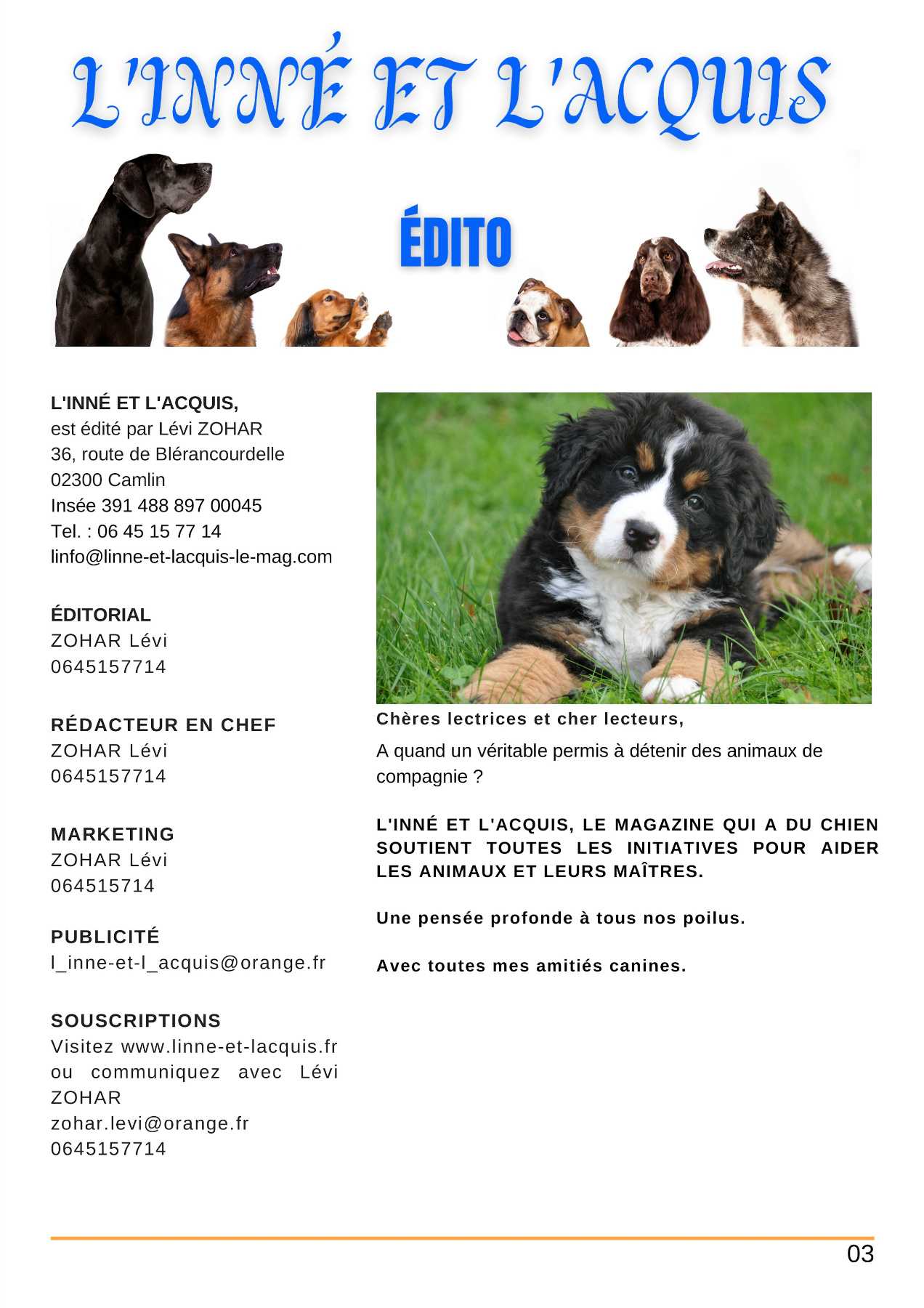 l'inné et l'acquis, le magazine qui a du chien N°11 sept./ oct. 2022 — free download
