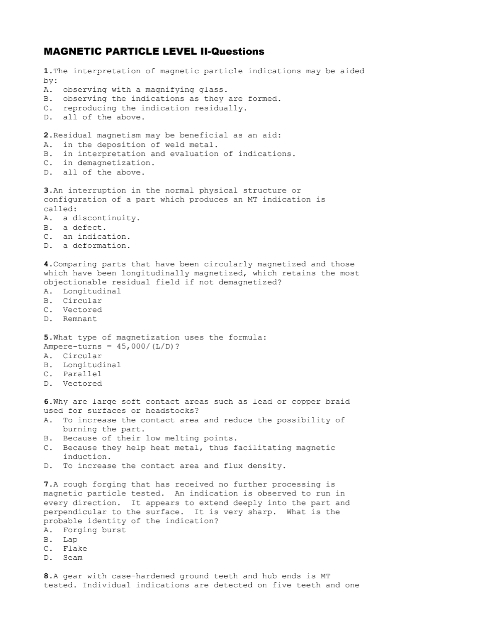 MT Level II Questions