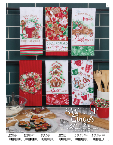 Set of 2 HOT COCOA & GINGERBREAD Christmas Terry Kitchen Towels, Kay Dee  Designs