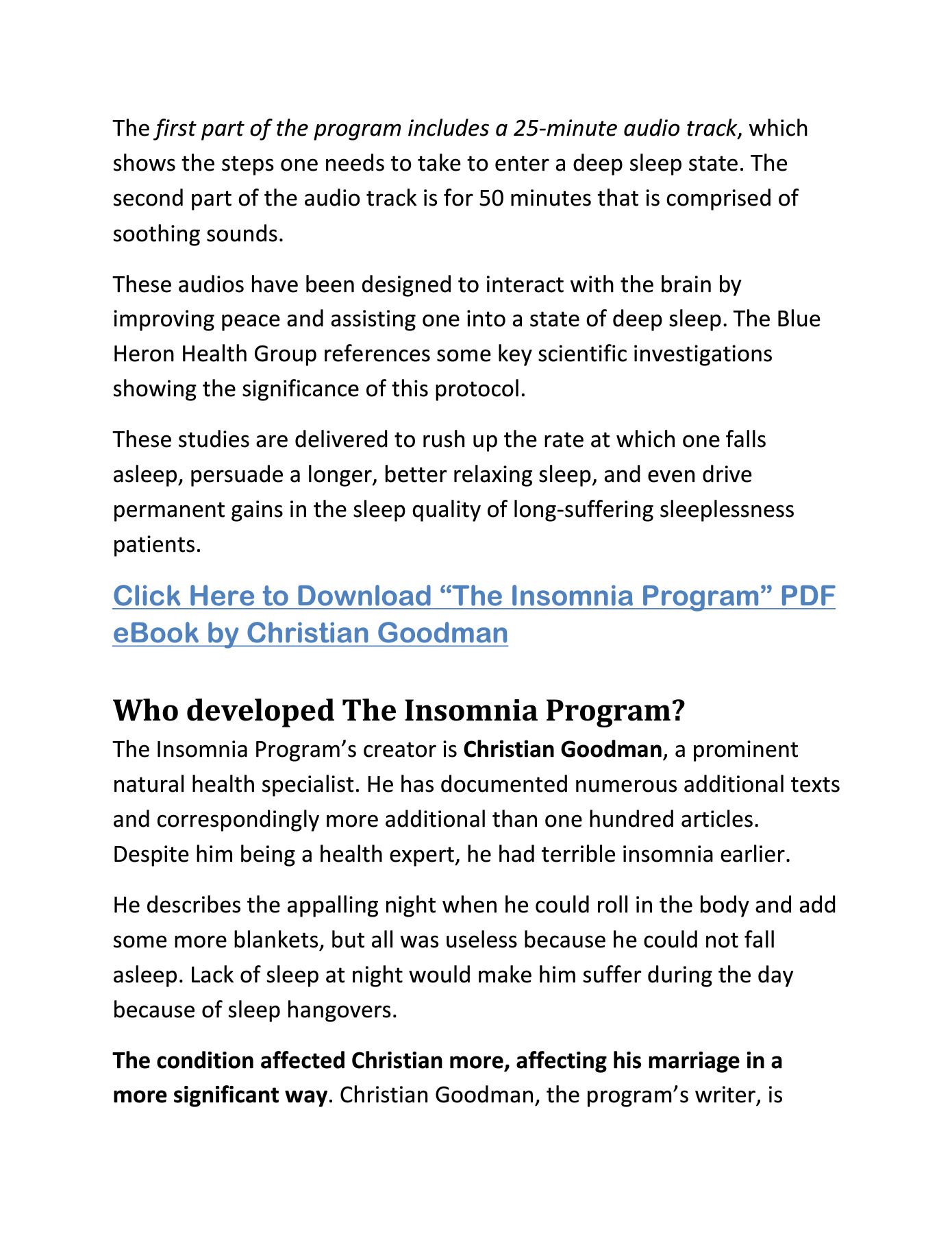 The Insomnia Program™ PDF eBook by Christian Goodman
