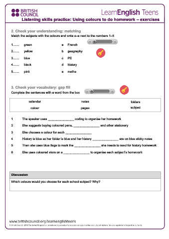 british council using colours to do homework