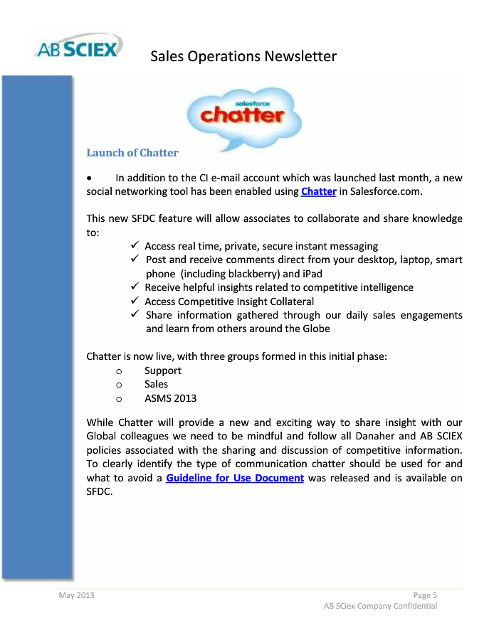Operations Newsletter Sales Operations Newsletter May 2013