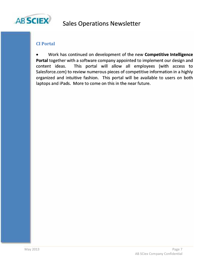 Operations Newsletter Sales Operations Newsletter May 2013