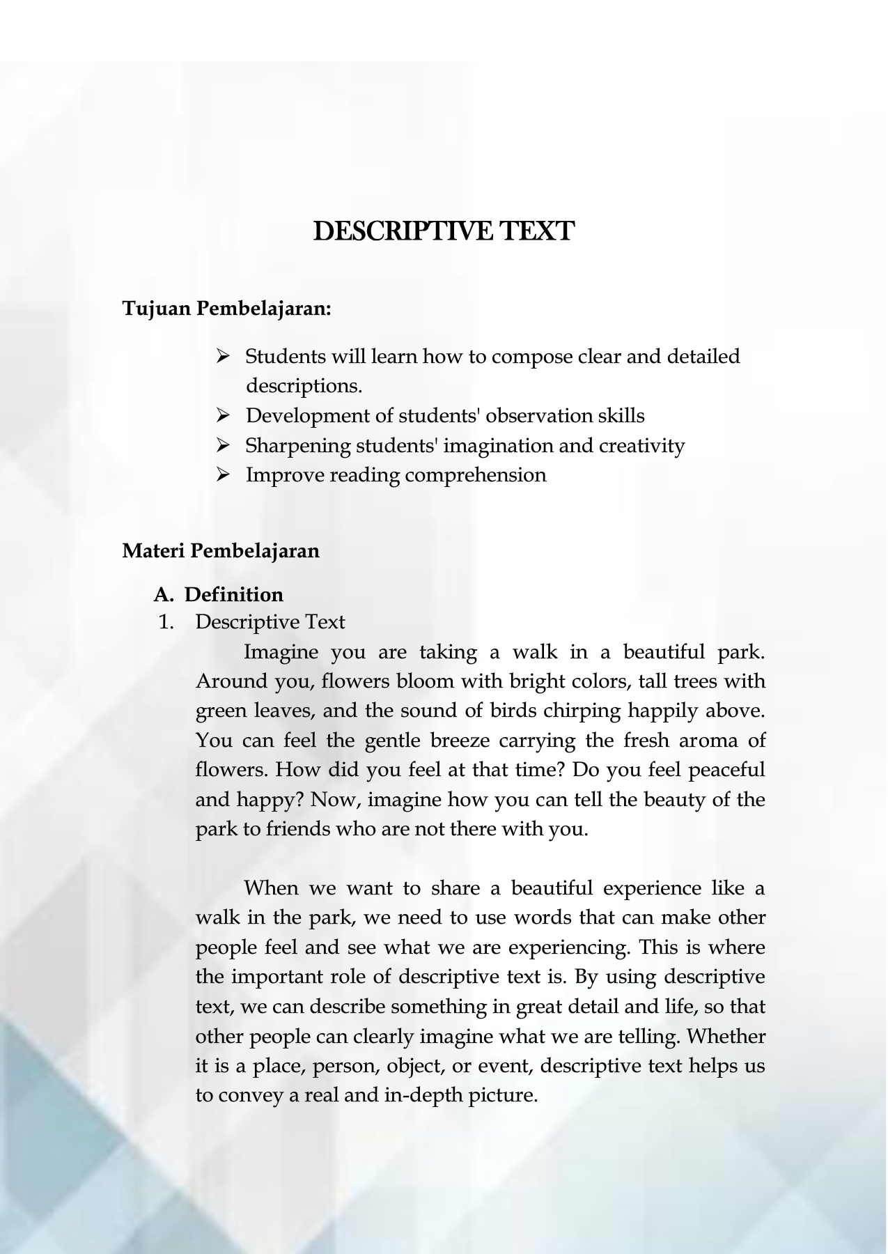 Descriptive Text, grade 8