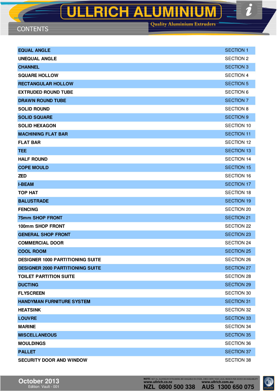 Ullrich Aluminium Extrusion Catalogue no dimension