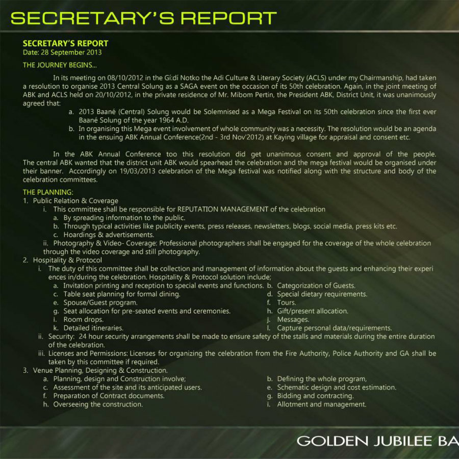 Secretarial Report Introduction Example Secretary's Report