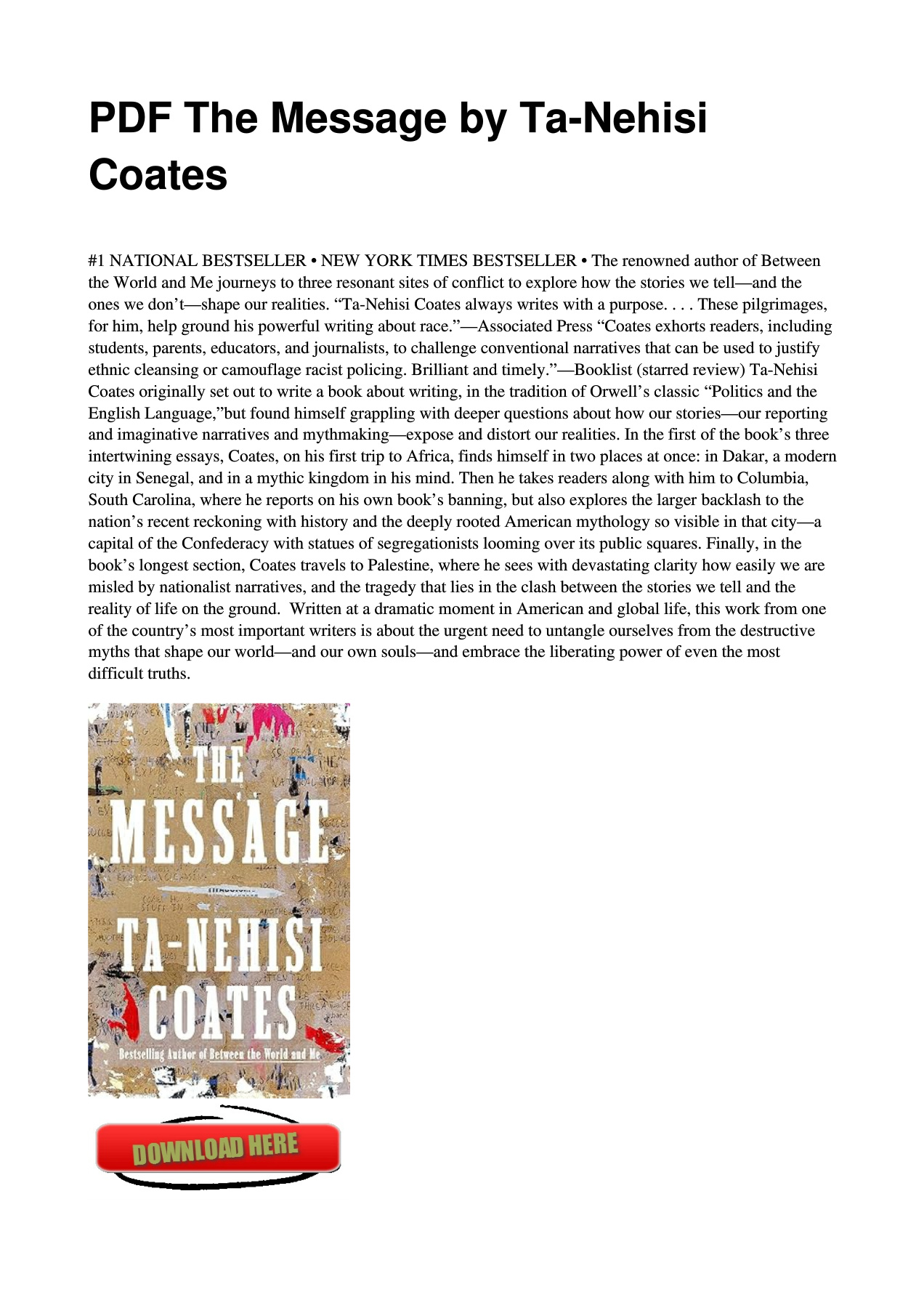 PDF The Message by TaNehisi Coates