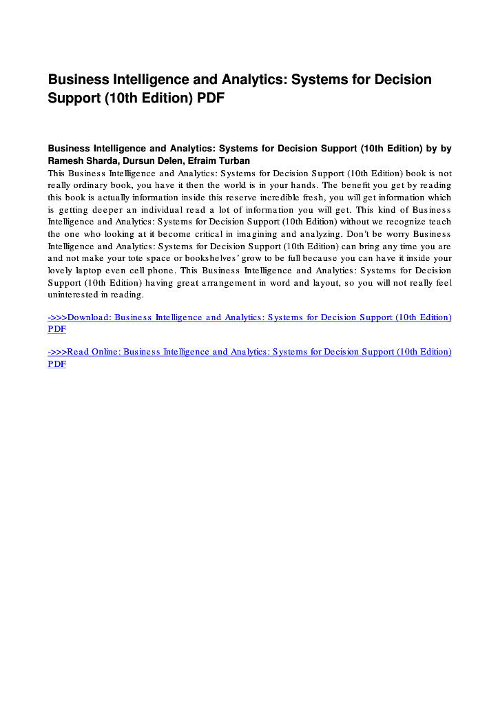 Business Intelligence and Analytics: Systems for Decision Support (10th ...