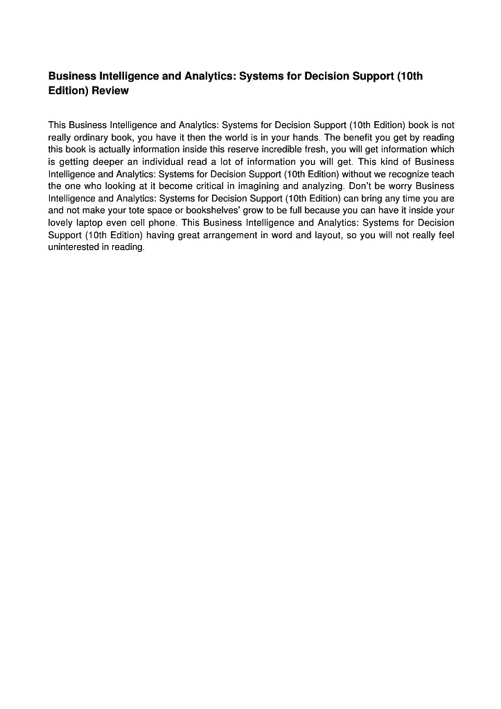 Business Intelligence and Analytics: Systems for Decision Support (10th ...
