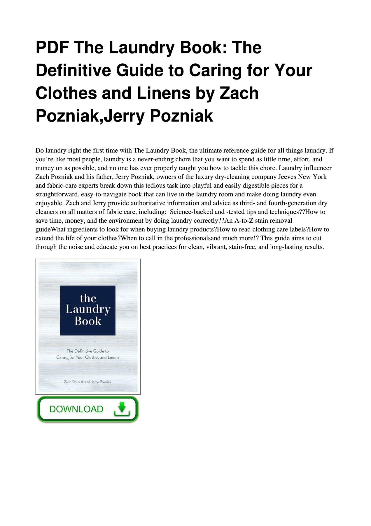 Laundry Textbook PDF The Laundry Book: The Definitive Guide to Caring for Your Clothes ...