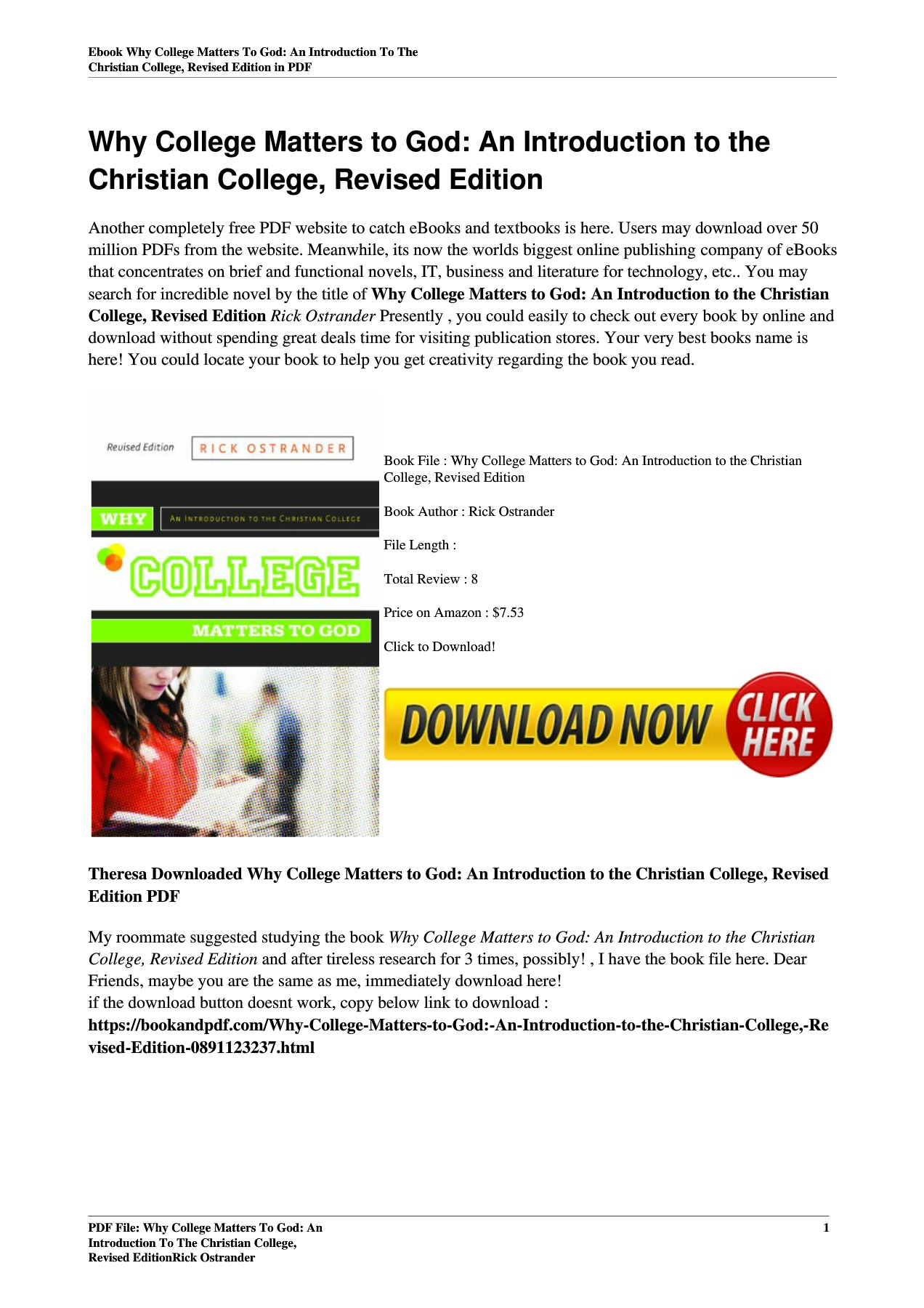 Why College Matters to God: An Introduction to the Christian College ...